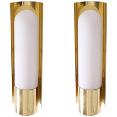 One of Three Brass and Glass Wall Lights Lamps or Sconces by Glashütte Limburg