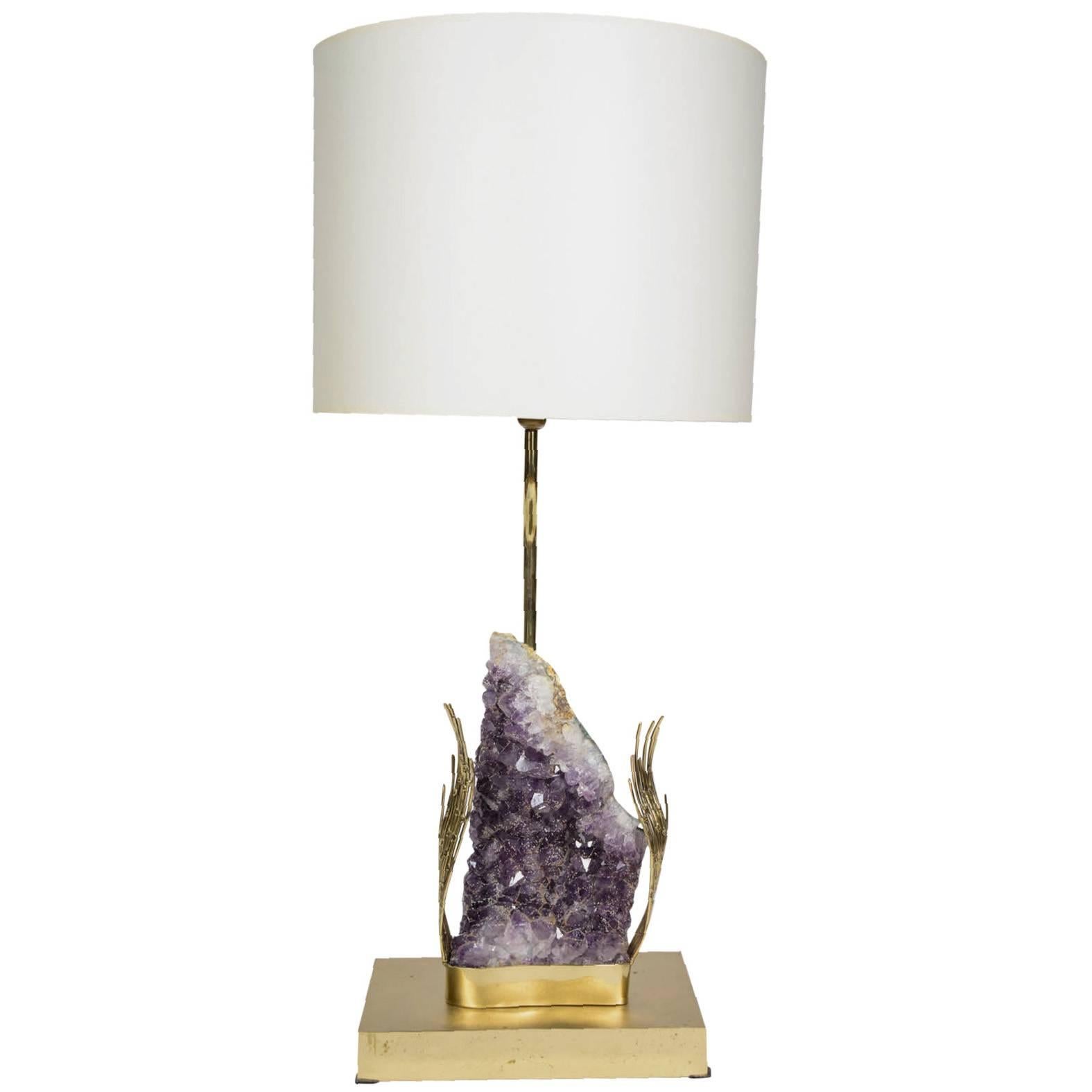 Cool Brass and Amethyst Lamp Attributed to Willy Daro
