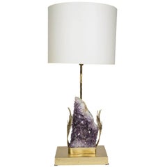 Cool Brass and Amethyst Lamp Attributed to Willy Daro