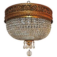 Grand French Dore Bronze and Crystal Beaded Basket Chandelier