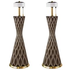 Pair of Porcelain and Brass Lamps by Gerald Thurston for Lightolier
