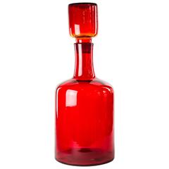 Vintage Blenko Red Glass Bottle USA 1980's