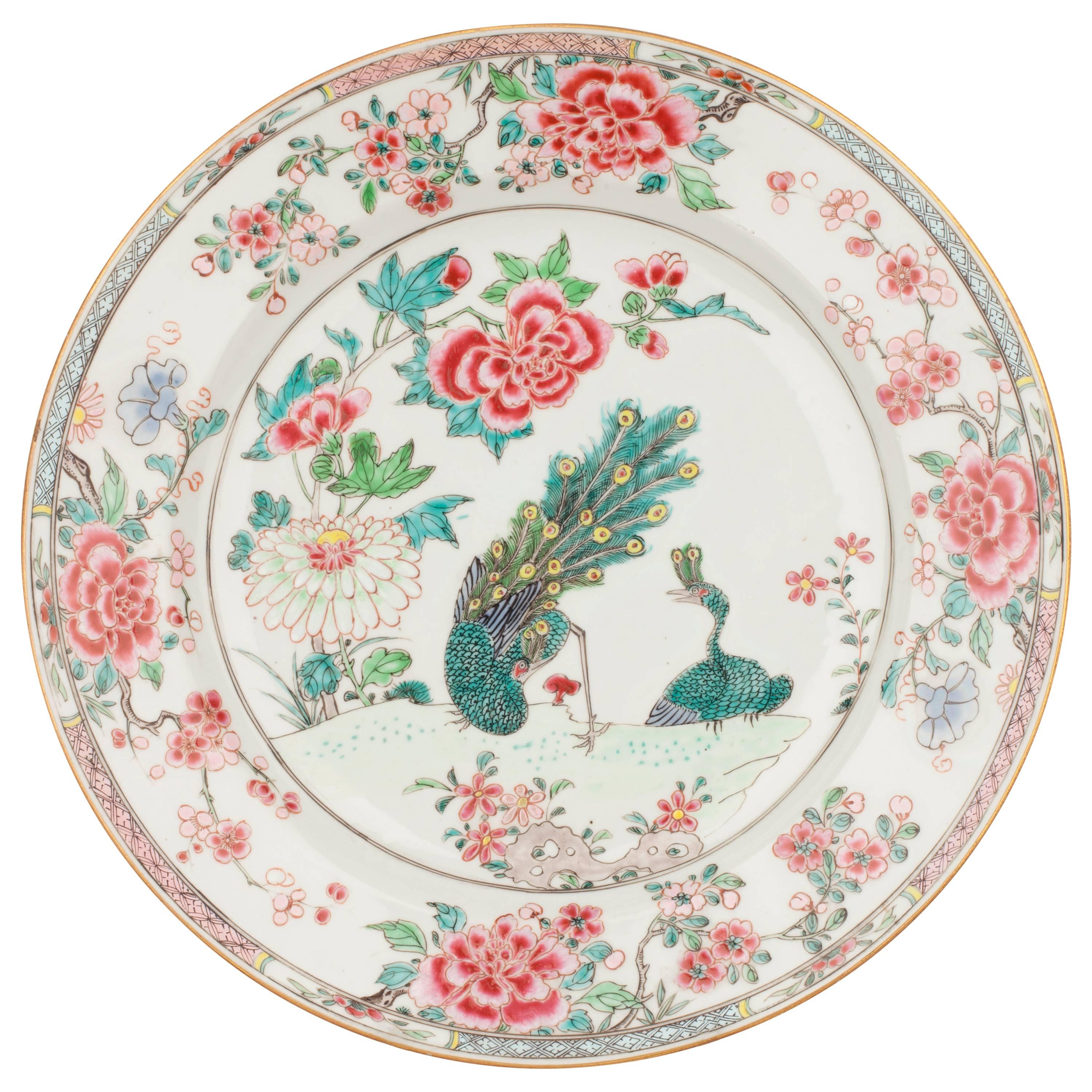 Chinese Porcelain Famille Rose Peacock Dish, 18th Century