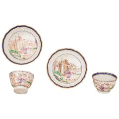 Chinese Porcelain Famille Rose Mini Coffee Cups and Saucers, 18th Century