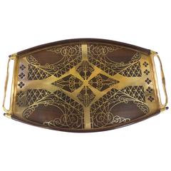 Brass and Rosewood Inlay Tray by Erhard & Sohne