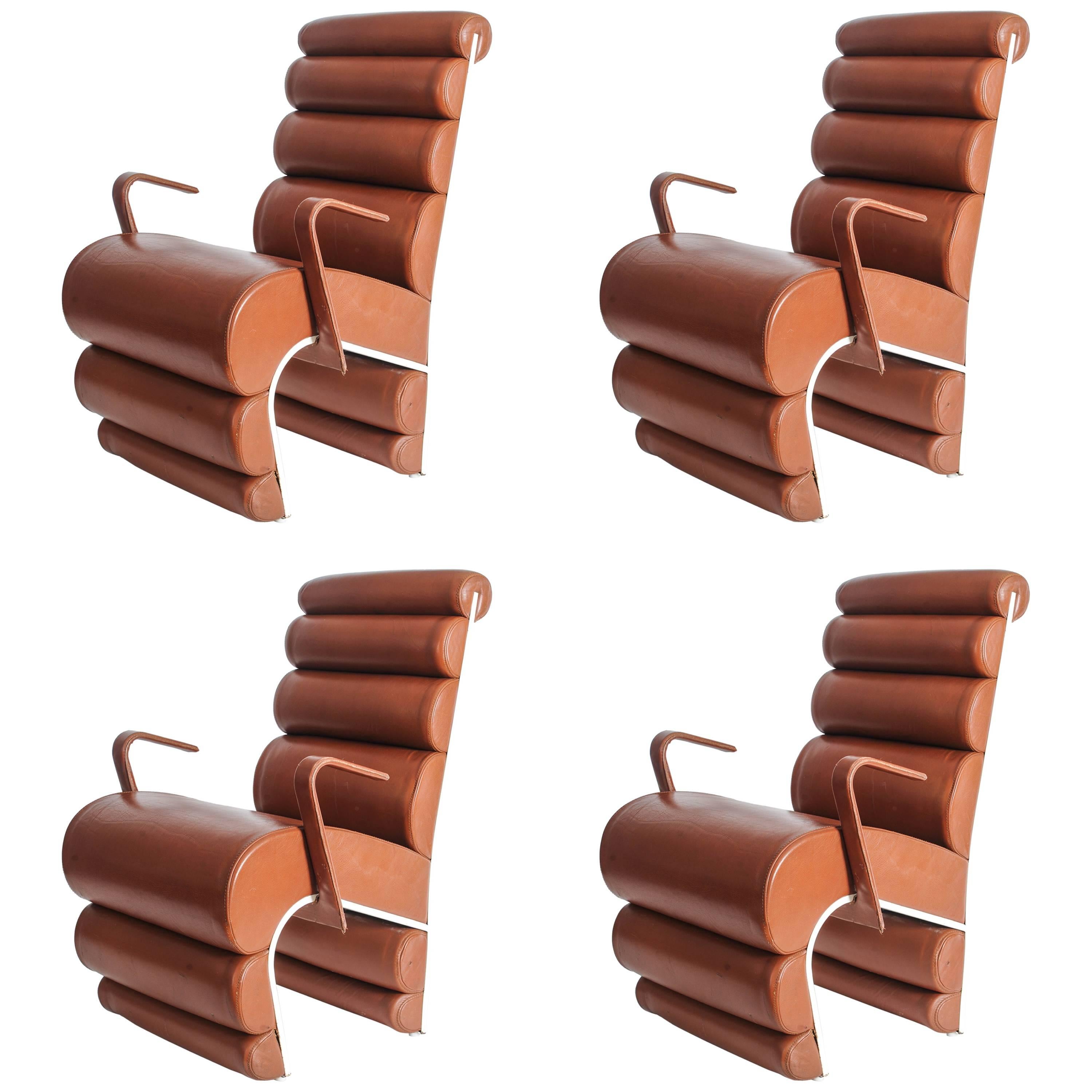 Steel and leather chairs designed for Parisian nightclub Le Queen