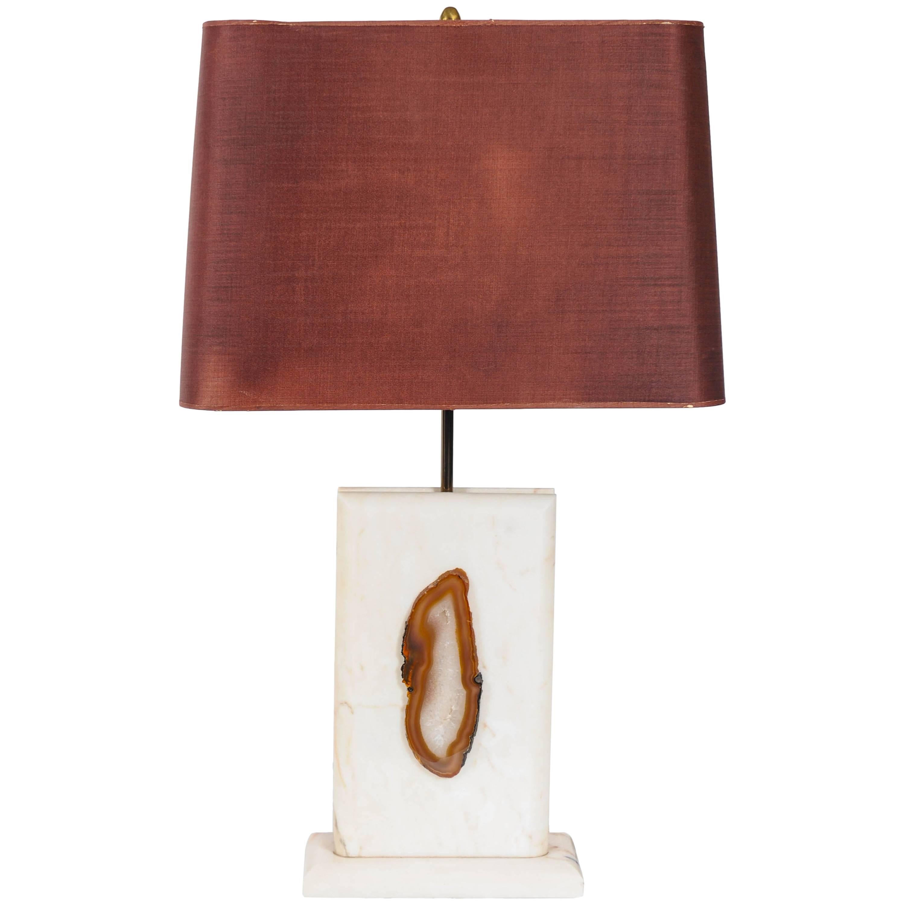 Georges Mathias Style Marble Lamp with Agate For Sale