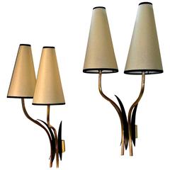 Vintage Pair of 1950s Double Sconces by Maison Arlus