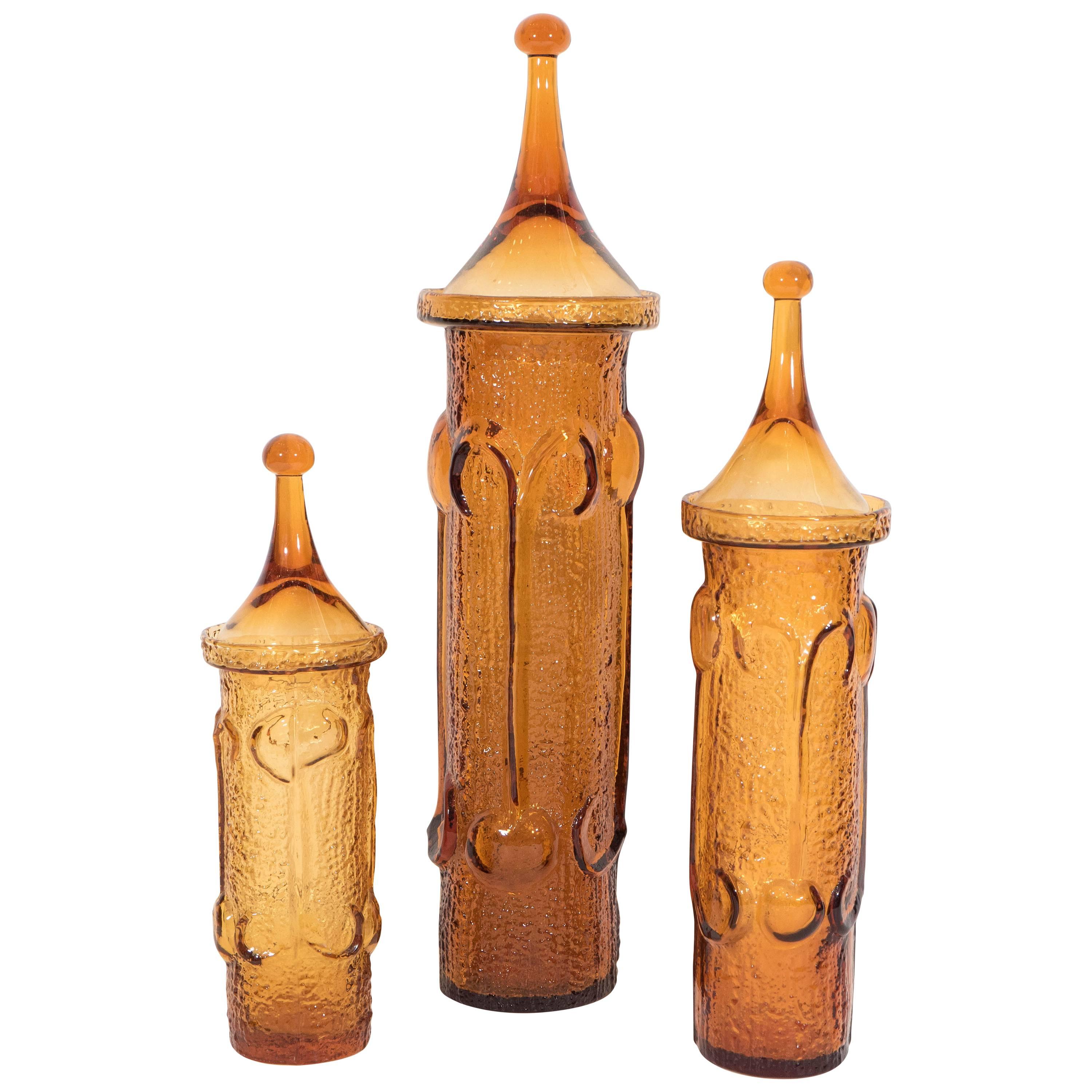 Set of Three Covered Glass Jars by Wayne Husted for Stelvia Glass