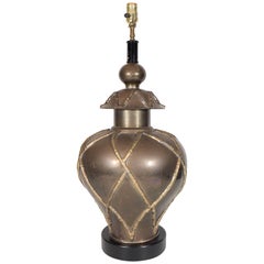 Large Mid-Century Brass Lamp with Bamboo Motif