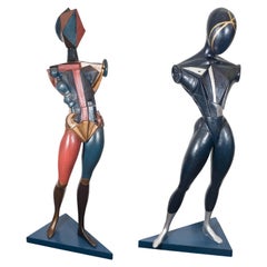 Retro Pair of Italian Futurist Male and Female Sculptures