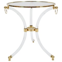 French Round Lucite Glass & Brass Side Table circa 1970