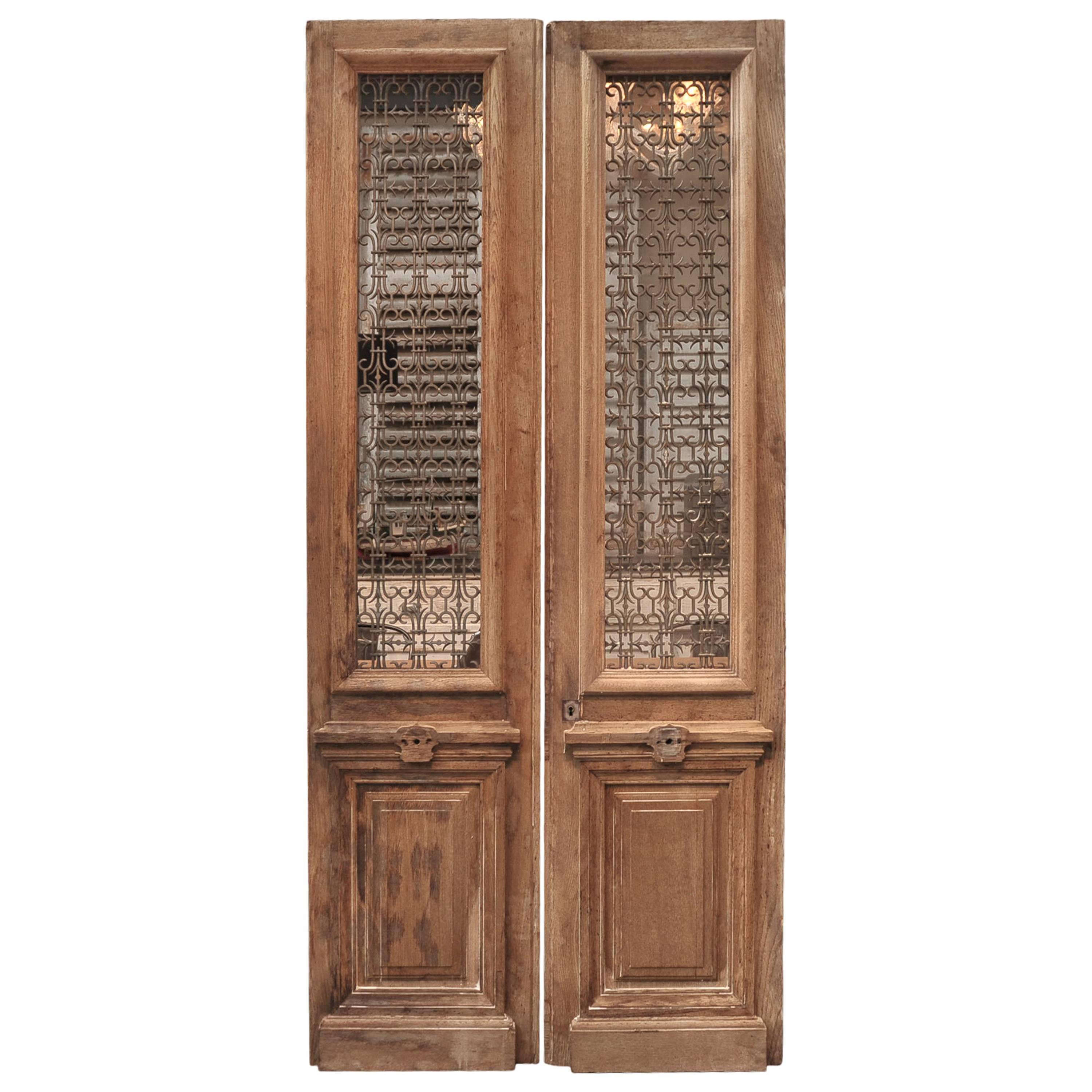  19th Century Solid Oak and Cast Iron French  Entrane Double Door  For Sale