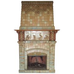Antique Ceramic Fireplace with Hood by Charles Gréber, circa 1910