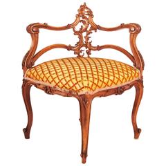 French Louis XV Style Carved Walnut Corner Chair