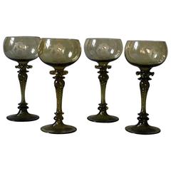 Lot of Four Antique Crystal Roemer Wine Glasses