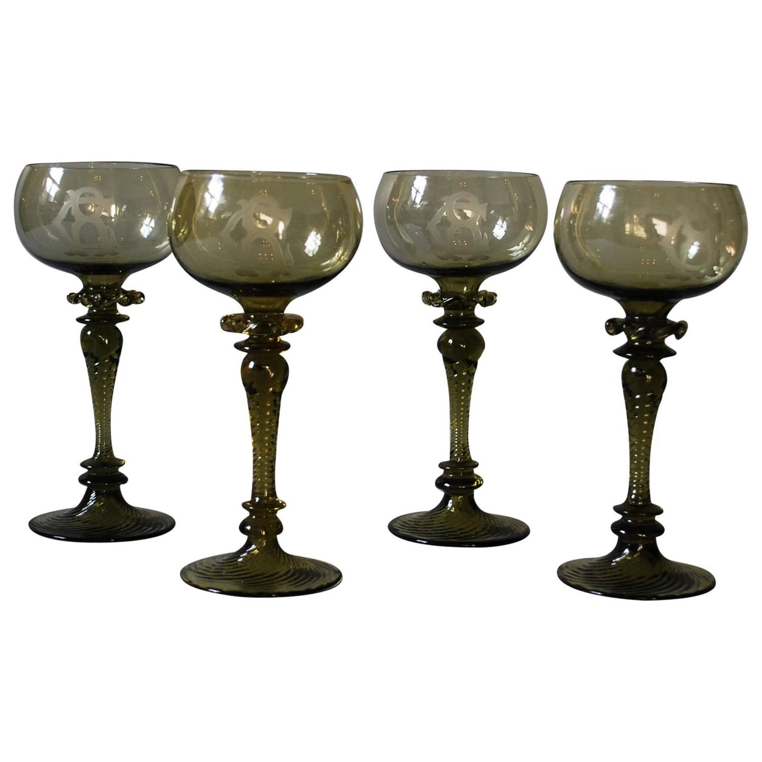 Lot of Four Antique Crystal Roemer Wine Glasses at 1stdibs