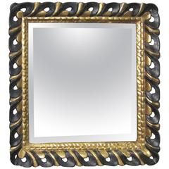 Black and Gold Carved Square Mirror, Spain, 19th Century