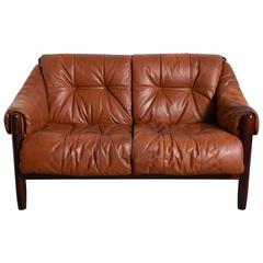 Scandinavian Rosewood-Leather Two-Seat Sofa
