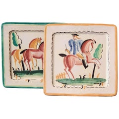 Art Deco Decorated Plates with Horses, Italian, Late 1920s