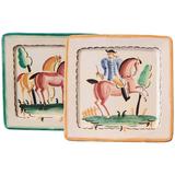 Art Deco Decorated Plates with Horses, Italian, Late 1920s