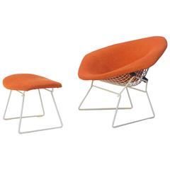 Early Diamond Chair with Ottoman Designed by Harry Bertoia for Knoll