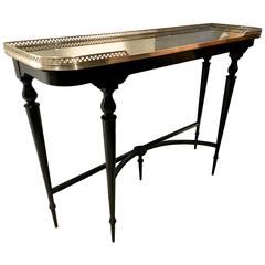 Maison Jansen Refined Black Lacquered Console with Silvered Top, 1940s