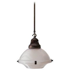 Early 20th Century American Holophane Glass Shade Hanging Light