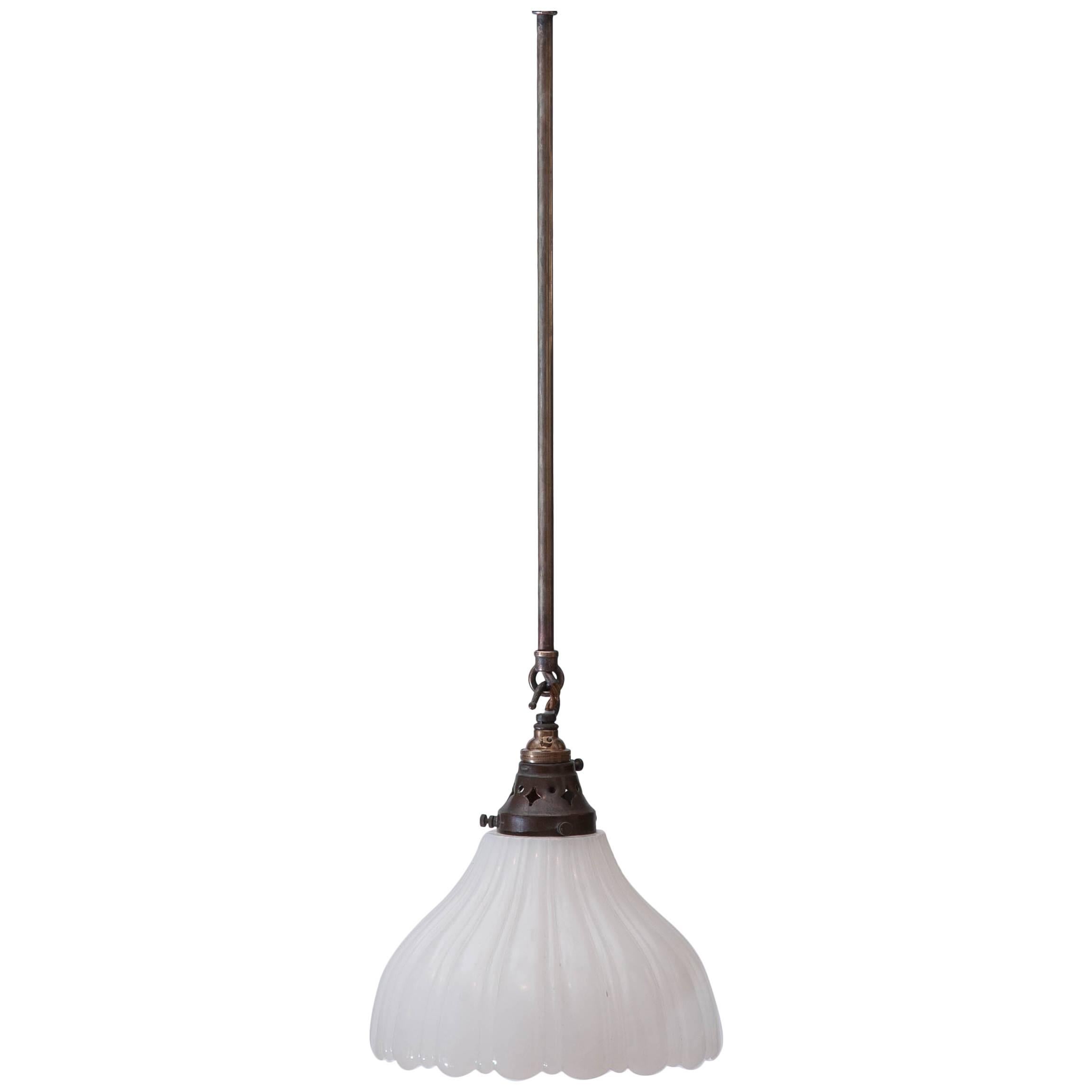 English Milk Glass Shade Hanging Light, Late 19th Century For Sale
