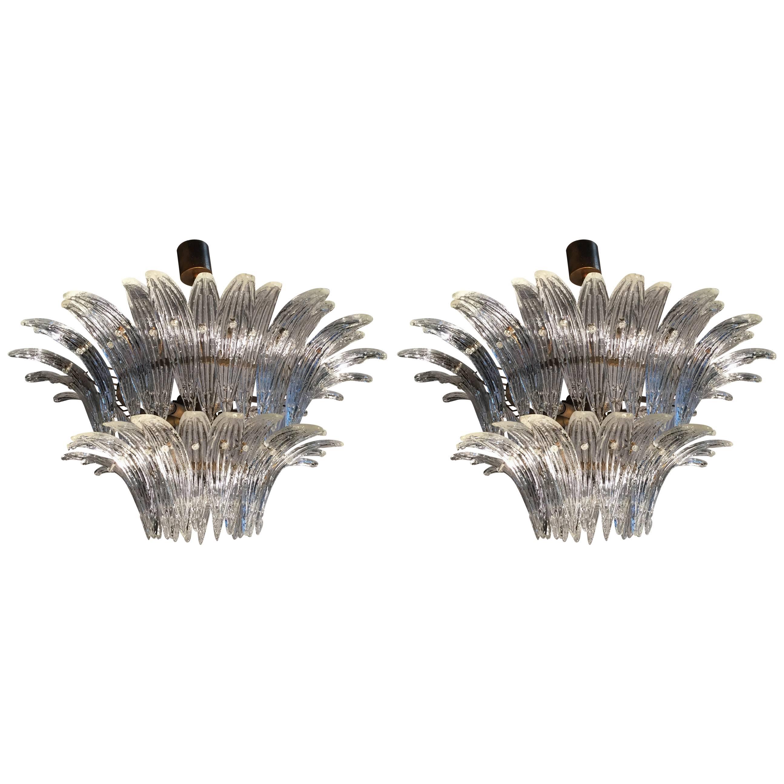 Original Pair of the Famous Chandelier Palmette by Barovier & Toso, 1960