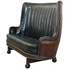 Vintage Circa 1930s Spanish Oak Barrel Sofa in Leather