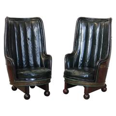 Circa 1930s Spanish Barrel Armchairs in Leather
