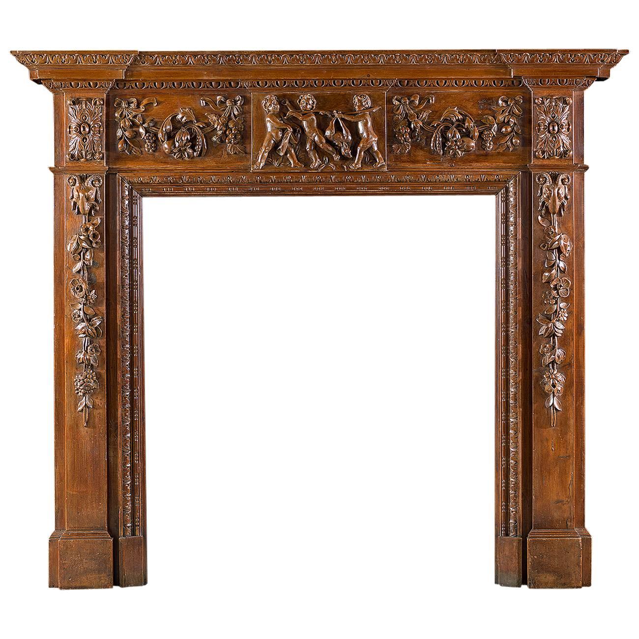 George III Style Carved Pine Antique Fireplace Mantel