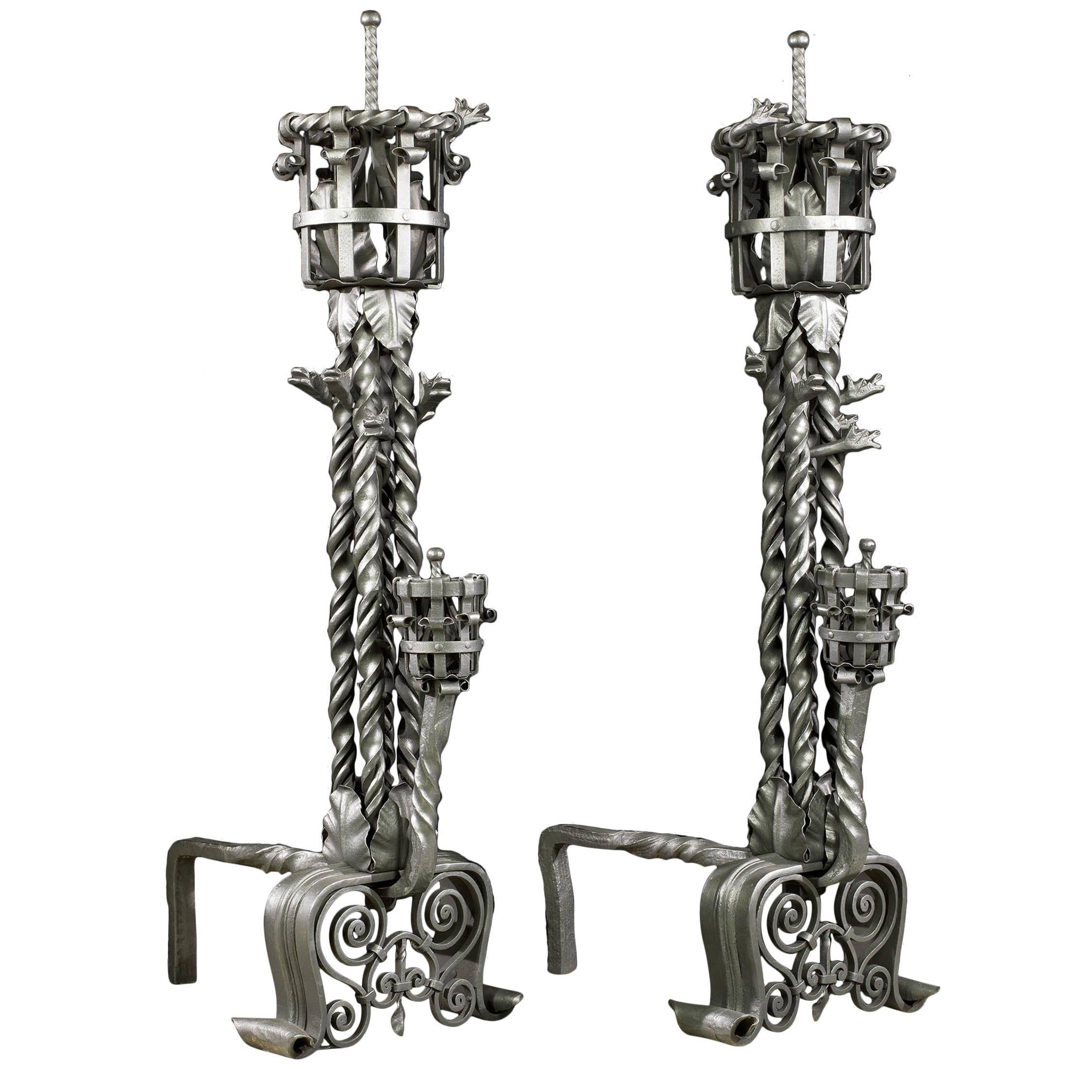 Antique Wrought Iron French Andirons For Sale at 1stDibs