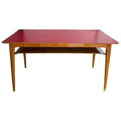 Vintage Blond Wood 1950s Desk with Red Top