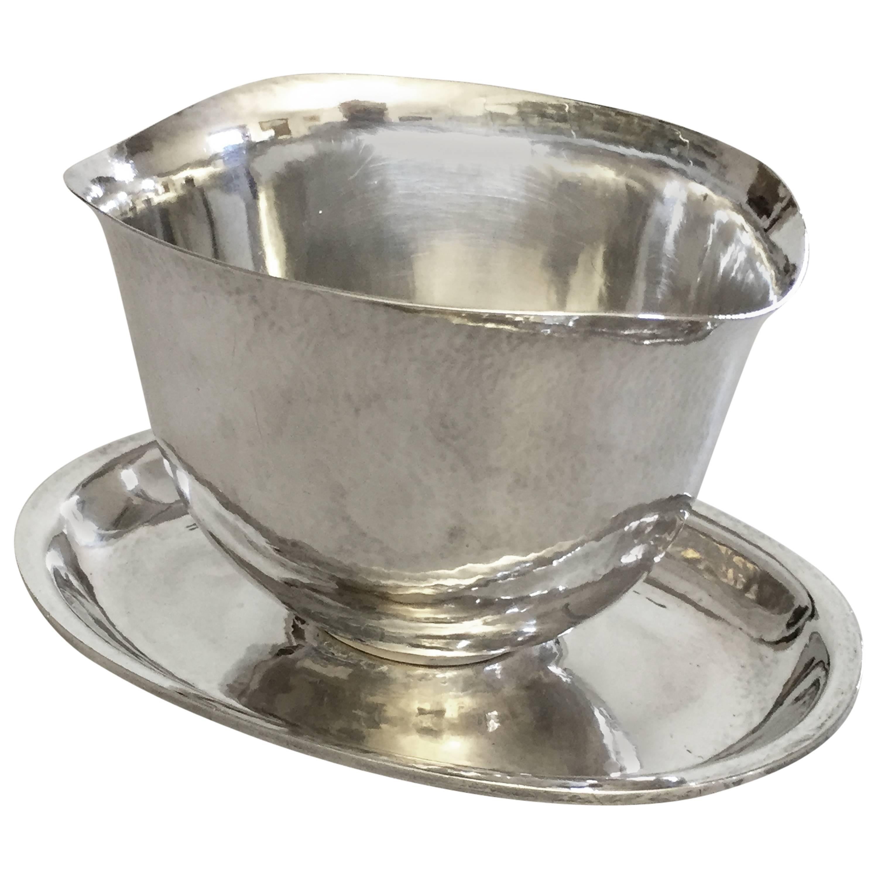 Hans Hansen Sterling Silver Sauce Boat with Attached Underplate
