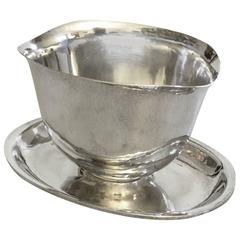 Hans Hansen Sterling Silver Sauce Boat with Attached Underplate