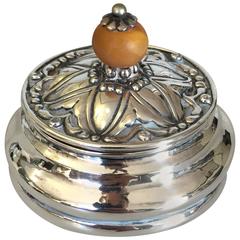 Vintage Kay Bojesen Silver Box with Cover and Amber Stone