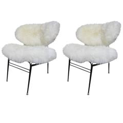 "ARFLEX", Pair of Iron and Mongolia Wool Chairs, Italy, 1950