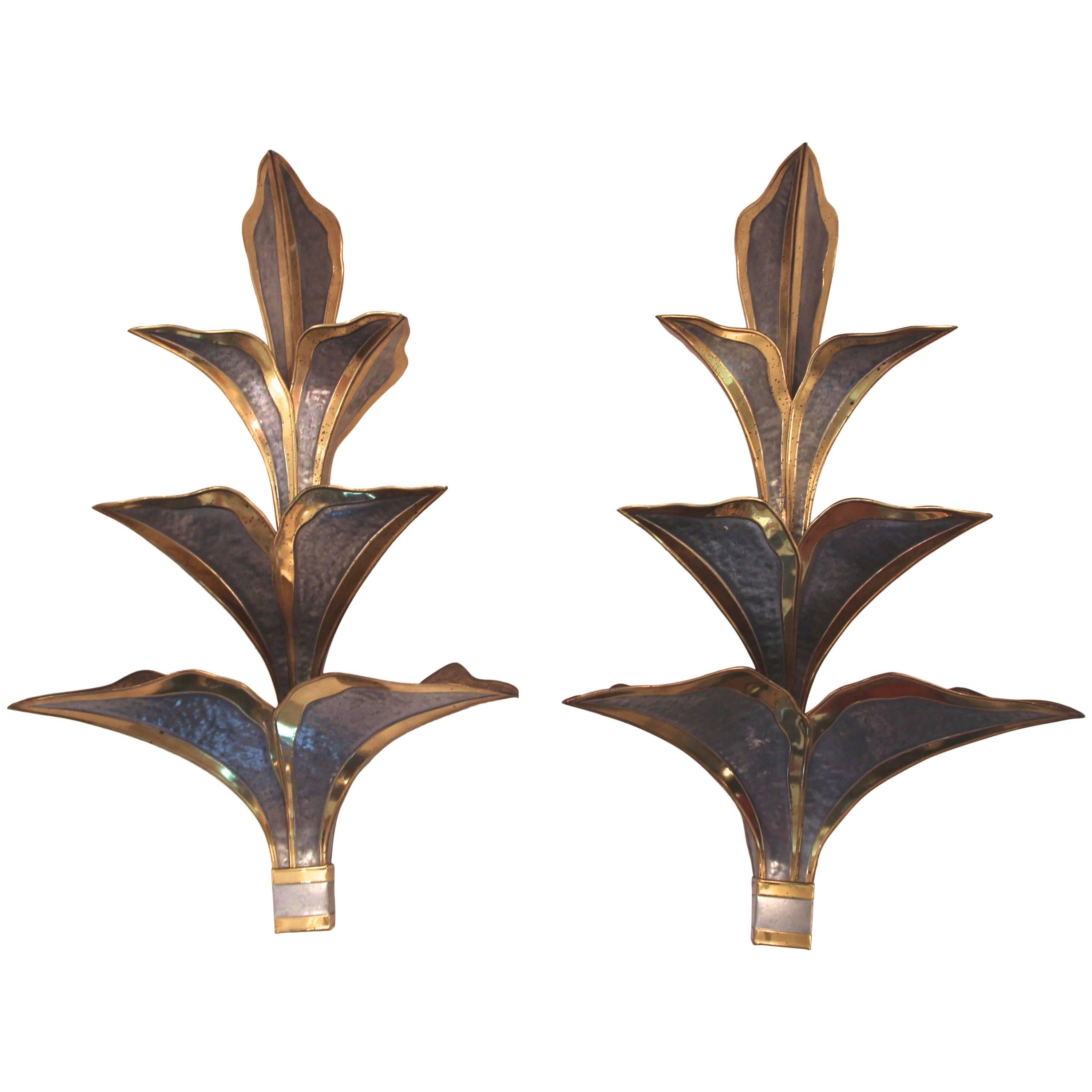 Maison Jansen, Pair of Sconces, Gold-Plated Brass and Metal, circa 1970, France