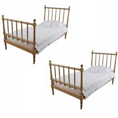 Antique Pair of 19th Century French Single Beds by A. Bastet, Lyon, France