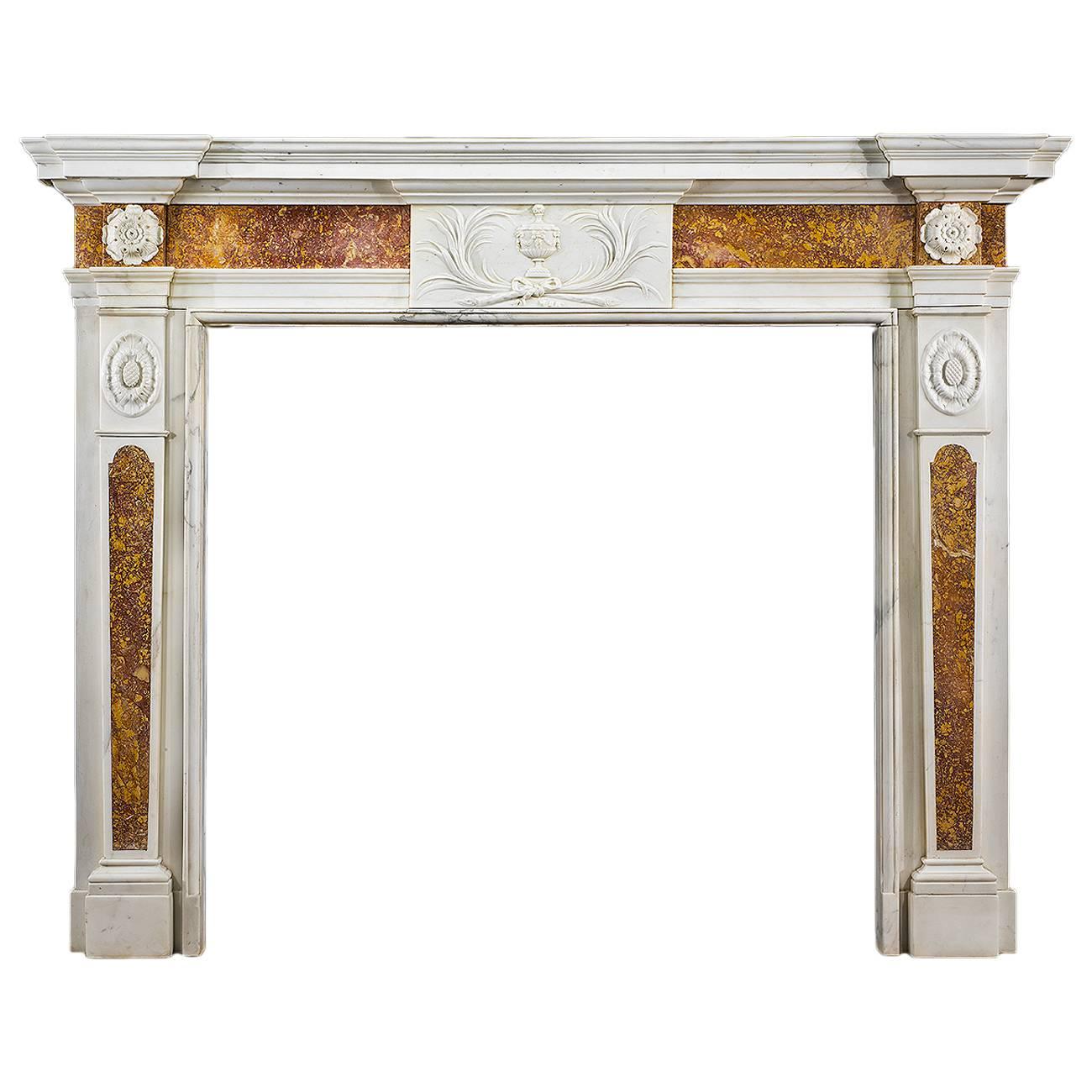 Late 18th Century Antique Fireplace Mantel in Statuary and Brocatelle Marble For Sale