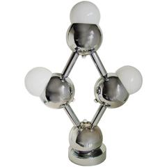 Vintage Large American Mid-Century Modern Chrome "Atomium" Triple Bulb Table Lamp