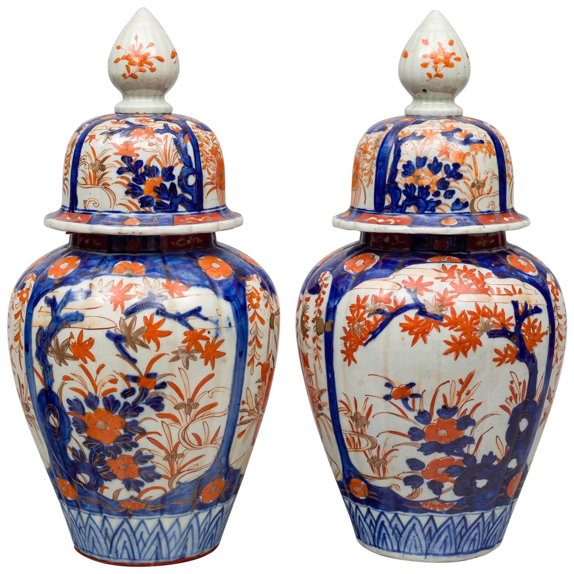 Pair of Imari Vases with Lids For Sale