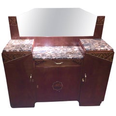 Art Deco Buffet with Geometric Marquetry and Marble