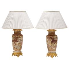 Pair of Great Satsuma Fine Faience Lamps, circa 1880