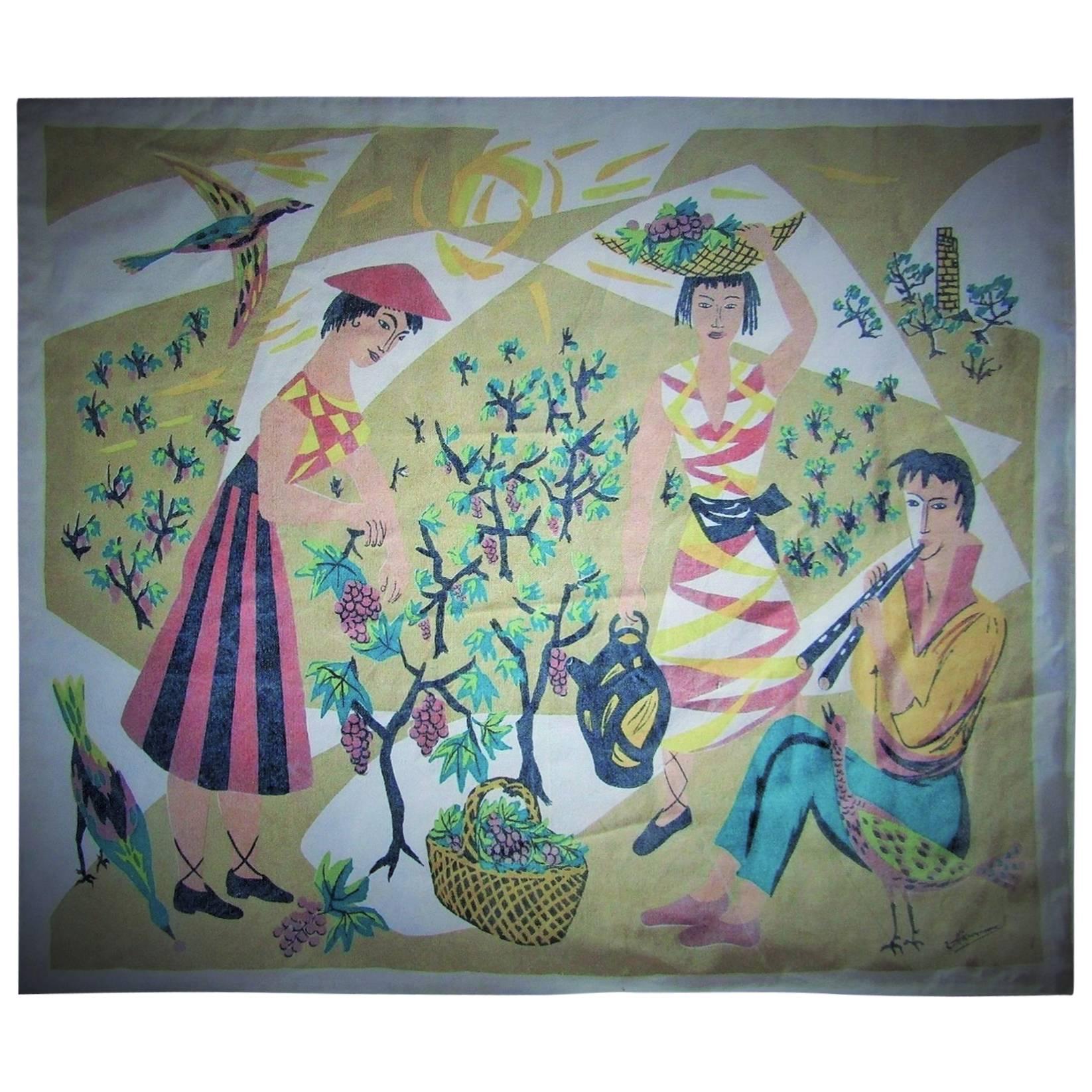 French Midcentury Tapestry by Corot Aubusson, 1960, Cubist