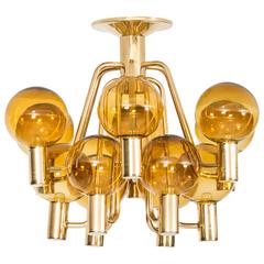 Hans-Agne Jakobsson Ceiling Lamp in Brass and Yellow Glass 7