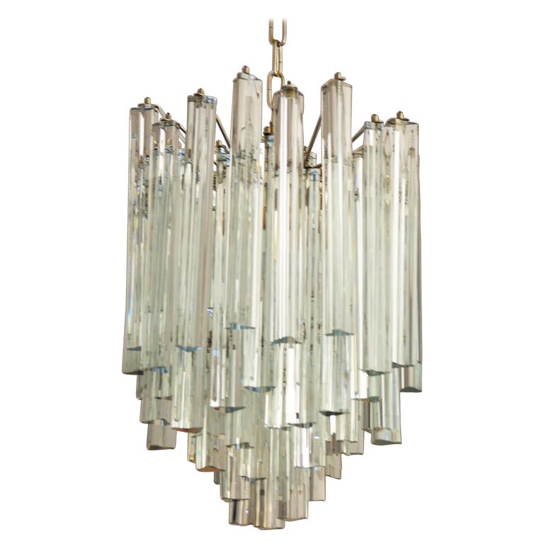 Lead Crystal Triangular Prisms Chandelier Attributed To Venini at