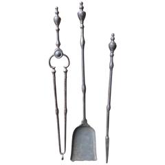 18th - 19th Century Polished Steel Fireplace Tool Set, Fire Tools